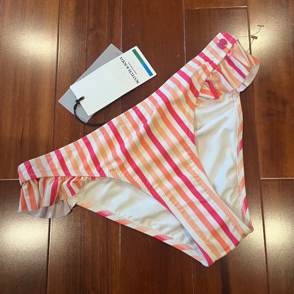 Scotch Soda Stripe Bikini Bottom Orange Pink Ruffle Swim New Size XS Extra Small